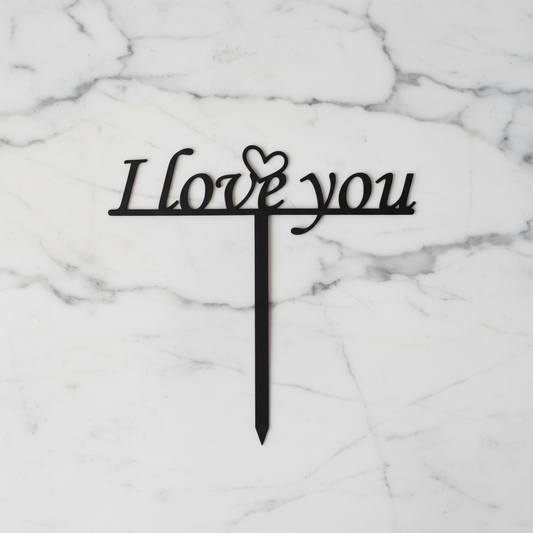 Black metal sign with 'I love you' text on a white background