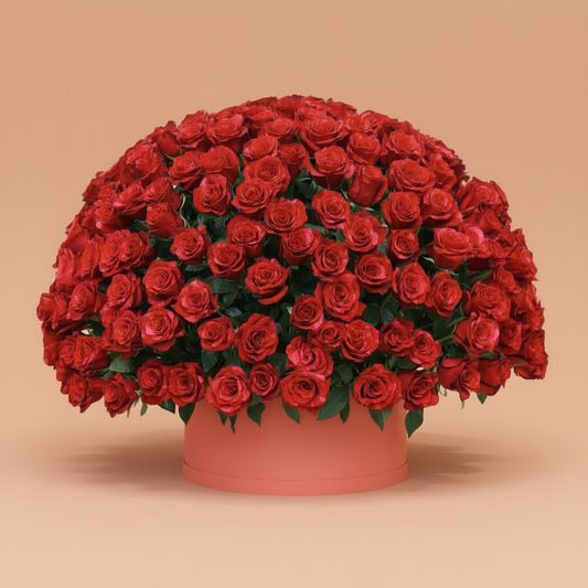 Large bouquet of red roses on a white background